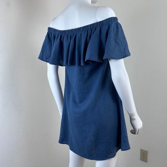 Madewell Rio Size XXS Pullover Ruffle Linen Chambray Shift Mini Dress Boho Party - Picture 7 of 16